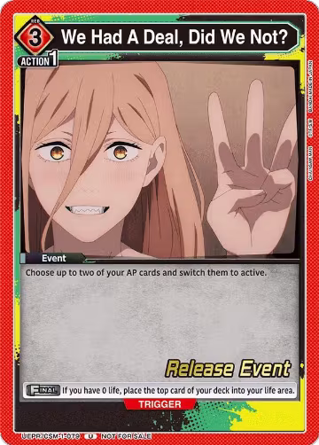 We Had A Deal, Did We Not? (UE22BT/CSM-1-079), CHAINSAW MAN Release Event Cards — Union Arena card price