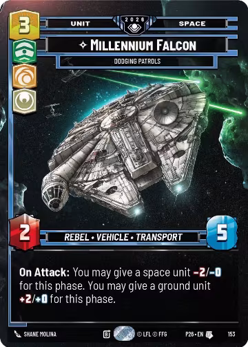 Millennium Falcon - Dodging Patrols (Prize Wall) (Foil) (153), Galactic Championship 2026 — Star Wars card price