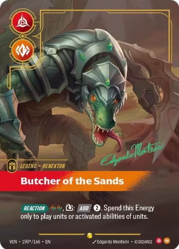 Renekton, Butcher of the Sands (Signature) (190*/166), Vendetta — Riftbound card price