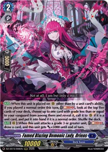 Famed Blazing Demonic Lady, Oriens (DZ-SS15/006EN), DZ-SS15: The Legendary Vanguards — Vanguard card price