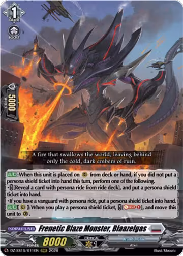 Frenetic Blaze Monster, Blaazelgas (DZ-SS15/011EN), DZ-SS15: The Legendary Vanguards — Vanguard card price