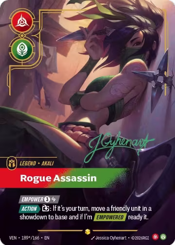 Akali, Rogue Assassin (Signature) (189*/166), Vendetta — Riftbound card price