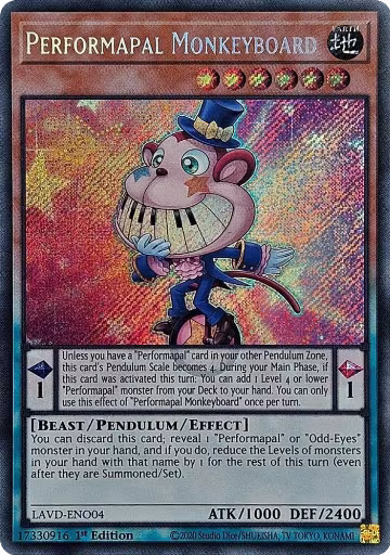 Performapal Monkeyboard (Secret Rare) (LAVD-ENO04), Legendary Arc-V Decks — Yu-Gi-Oh! card price
