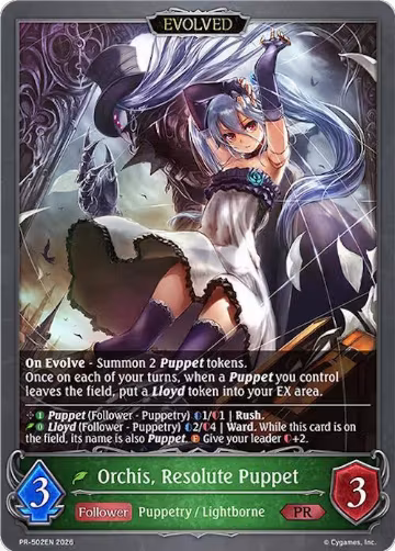 Orchis, Resolute Puppet // Orchis, Vengeful Puppet (PR-502EN), Shadowverse: Evolve Promo Cards — Shadowverse card price