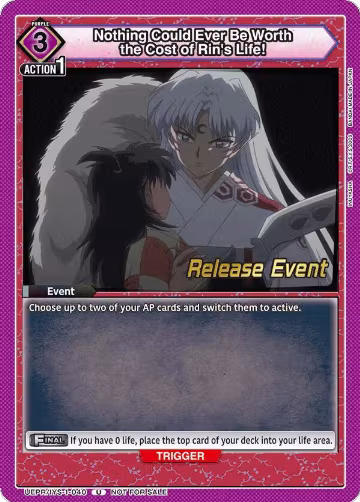 Nothing Could Ever Be Worth the Cost of Rin's Life! (UEPR/IYS-1-040), Inuyasha Release Event Cards — Union Arena card price