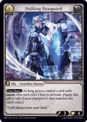 Hulking Rearguard (Interference Curio Foil) (070), .asphodel/paradise — Grand Archive card price