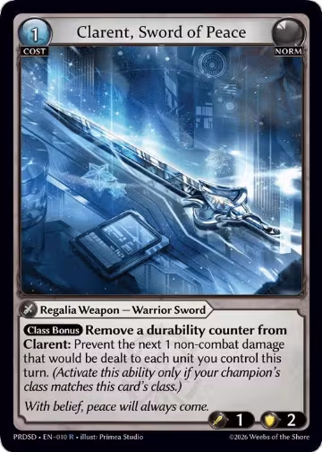Clarent, Sword of Peace (010), .asphodel/paradise Starter Decks — Grand Archive card price