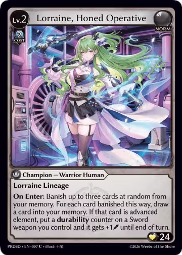 Lorraine, Honed Operative (007), .asphodel/paradise Starter Decks — Grand Archive card price