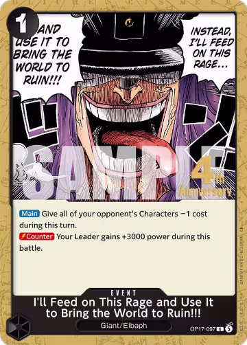 I'll Feed on This Rage and Use It to Bring the World to Ruin!!! (OP17-097), The World's Strongest Warriors Release Event Cards — One Piece card price