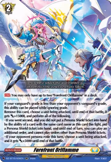 Forefront Oriflamme (DZ-BT15/036EN), DZ-BT15: Strike of Illusionary Shadows — Vanguard card price