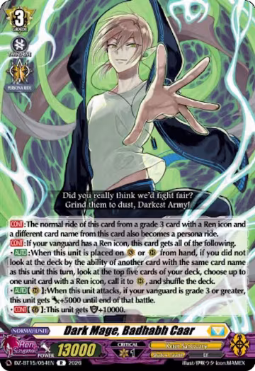 Dark Mage, Badhabh Caar (DZ-BT15/054EN), DZ-BT15: Strike of Illusionary Shadows — Vanguard card price