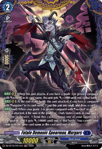 Fatale Demonic Spearman, Margars (FR) (DZ-BT15/FR11EN), DZ-BT15: Strike of Illusionary Shadows — Vanguard card price