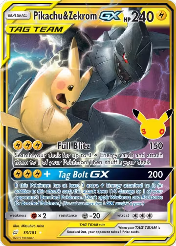 Pikachu & Zekrom GX (33/181), 30th Celebration Classic Collection — Pokémon card price