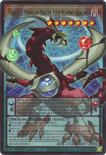 Odd-Eyes Pendulum Dragon, Four Heavenly Dragons (Extended Art) (MAMO-EN013), Magnificent Monsters — Yu-Gi-Oh! card price