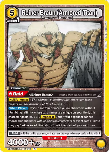 Reiner Braun (Armored Titan) (019) (UEX07BT/AOT-2-019), UEX07BT: Attack on Titan Vol. 2 — Union Arena card price