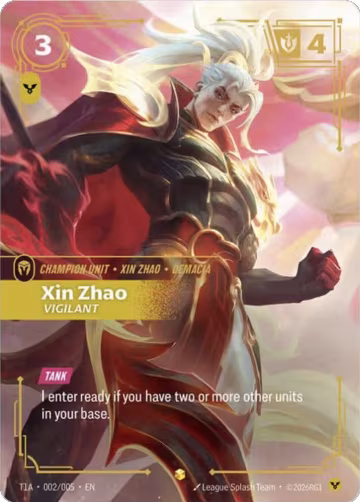 Xin Zhao, Vigilant (T1 Worlds Champion Player Bundle) (T1A 002/005), T1 2025 Worlds Champion Bundles — Riftbound card price