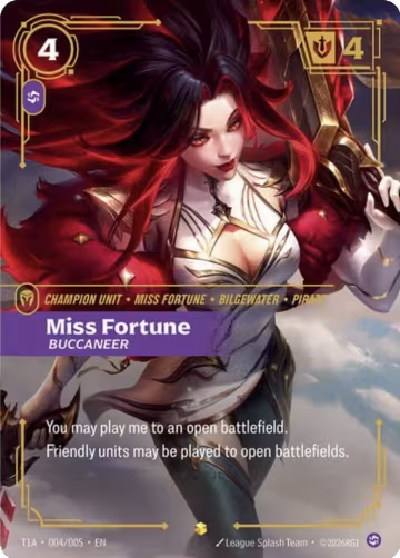 Miss Fortune, Buccaneer (T1 Worlds Champion Player Bundle) (T1A 004/005), T1 2025 Worlds Champion Bundles — Riftbound card price