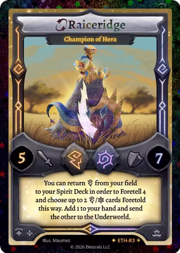 Raiceridge - Champion of Hera (Stellar) (ETH-R3), Shattered Stars - Ethereal — Elestrals card price