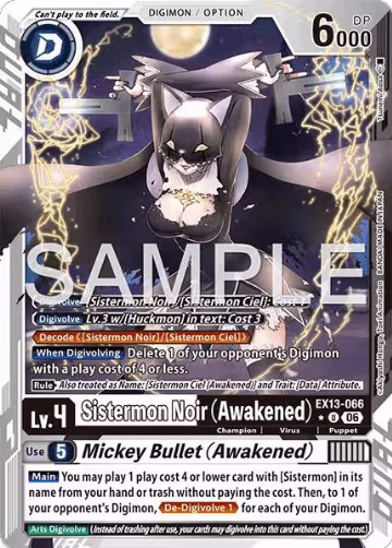 Sistermon Noir (Awakened) // Mickey Bullet (Awakened) (Limited Foil) (EX13-066 U), Chivalrous XIII — Digimon card price