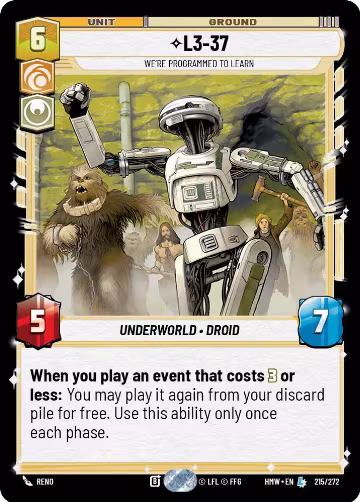 L3-37 - We're Programmed to Learn (215/272), Homeworlds — Star Wars card price