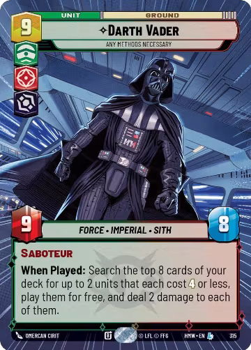 Darth Vader - Any Methods Necessary (Hyperspace) (315), Homeworlds — Star Wars card price