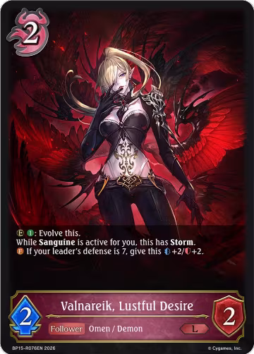 Valnareik, Lustful Desire (BP15-R076EN), Eightfold Retribution — Shadowverse card price