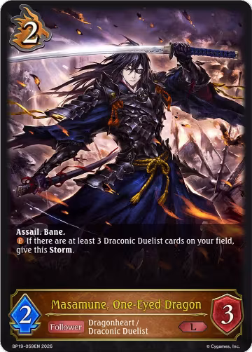 Masamune, One-Eyed Dragon (BP19-059EN), Eightfold Retribution — Shadowverse card price
