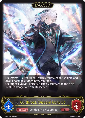 Cutthroat, Discord Convict (Evolved) (BP19-111EN), Eightfold Retribution — Shadowverse card price