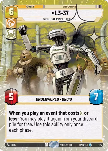 L3-37 - We're Programmed to Learn (Hyperspace Foil) (725), Homeworlds — Star Wars card price