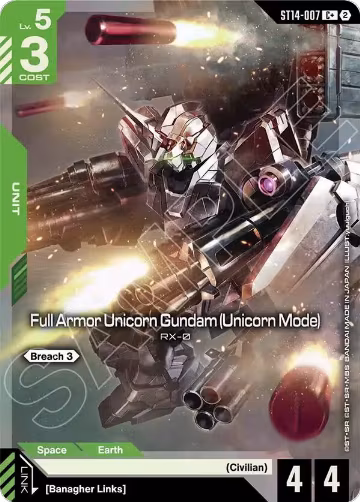 Full Armor Unicorn Gundam (Unicorn Mode) (C+) (ST14-007), Starter Deck 14: Heavy Dominion — Gundam card price