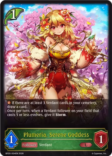 Plumeria, Serene Goddess (BP20-004EN), Omens and Heirs — Shadowverse card price