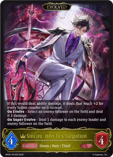 Sinciro, Heir to Usurpation (Evolved) (BP20-021EN), Omens and Heirs — Shadowverse card price