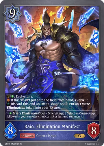 Raio, Elimination Manifest (BP20-042EN), Omens and Heirs — Shadowverse card price