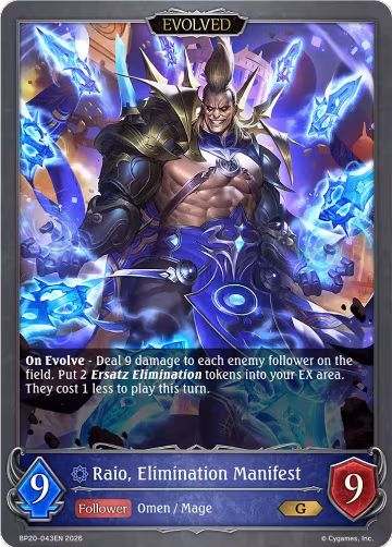 Raio, Elimination Manifest (Evolved) (BP20-043EN), Omens and Heirs — Shadowverse card price