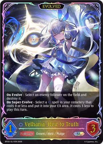 Velharia, Heir to Truth (Evolved) (SL) (BP20-SL11EN), Omens and Heirs — Shadowverse card price