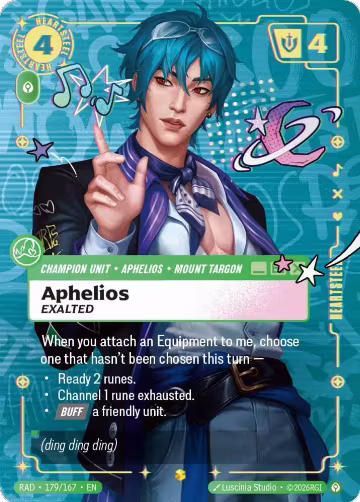 Aphelios, Exalted (Heartsteel Overnumbered) (179/167), Radiance — Riftbound card price
