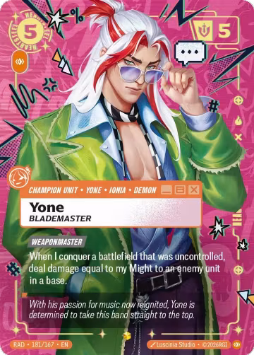 Yone, Blademaster (Overnumbered) (181/167), Radiance — Riftbound card price