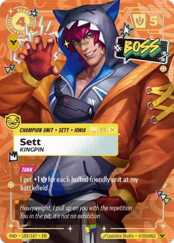 Sett, Kingpin (Overnumbered) (183/167), Radiance — Riftbound card price