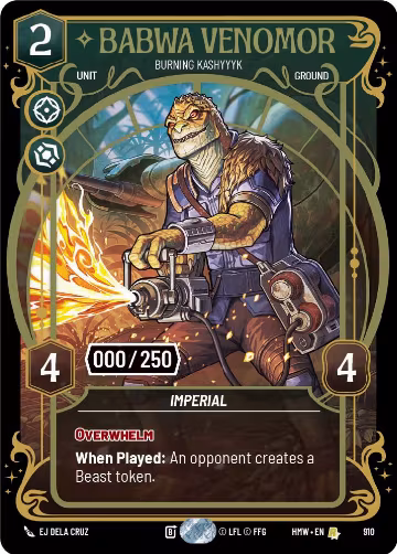 Babwa Venomor - Burning Kashyyyk (Serialized) (910), Homeworlds — Star Wars card price