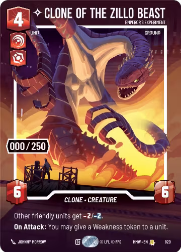 Clone of the Zillo Beast - Emperor's Experiment (Serialized) (920), Homeworlds — Star Wars card price