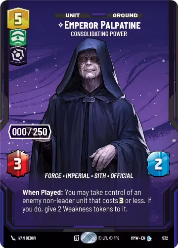 Emperor Palpatine - Consolidating Power (Serialized) (932), Homeworlds — Star Wars card price
