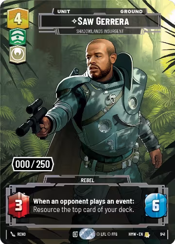 Saw Gerrera - Shadowlands Insurgent (Serialized) (941), Homeworlds — Star Wars card price