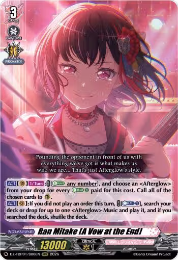 Ran Mitake [A Vow at the End] (DZ-TBP01/006EN), DZ-TBP01: BanG Dream! Girls Band Party! — Vanguard card price