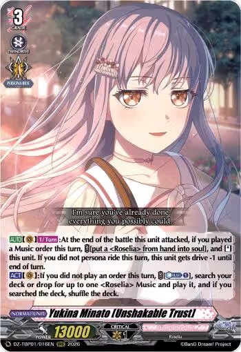 Yukina Minato [Unshakable Trust] (DZ-TBP01/016EN), DZ-TBP01: BanG Dream! Girls Band Party! — Vanguard card price