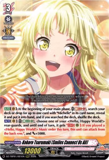 Kokoro Tsurumaki [Smiles Connect Us All] (DZ-TBP01/021EN), DZ-TBP01: BanG Dream! Girls Band Party! — Vanguard card price