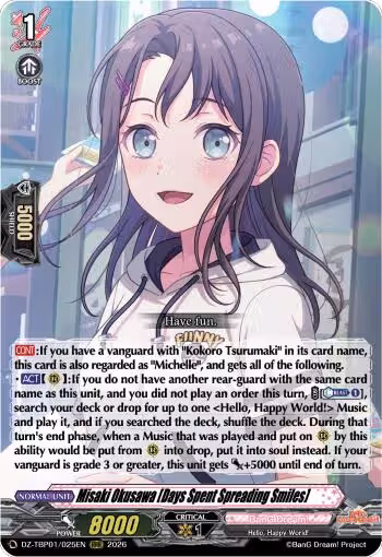 Misaki Okusawa [Days Spent Spreading Smiles] (DZ-TBP01/025EN), DZ-TBP01: BanG Dream! Girls Band Party! — Vanguard card price