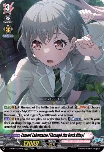 Tomori Takamatsu [Through the Back Alley] (DZ-TBP01/036EN), DZ-TBP01: BanG Dream! Girls Band Party! — Vanguard card price