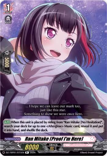 Ran Mitake [Proof I'm Here] (DZ-TBP01/071EN), DZ-TBP01: BanG Dream! Girls Band Party! — Vanguard card price
