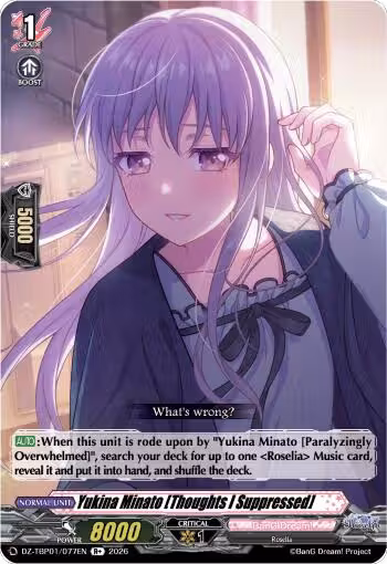 Yukina Minato [Thoughts I Suppressed] (DZ-TBP01/077EN), DZ-TBP01: BanG Dream! Girls Band Party! — Vanguard card price