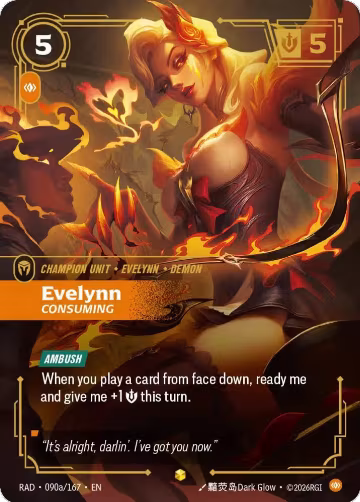 Evelynn, Consuming (Alternate Art) (090a/167), Radiance — Riftbound card price